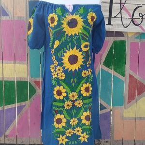 Sunflower blue dress handcraft